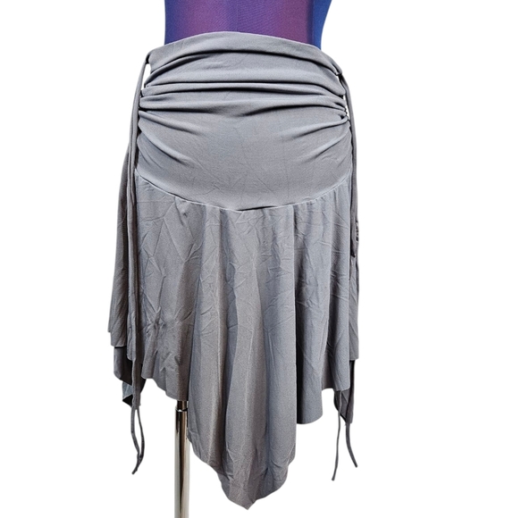 Balera Gray Slinky Drawstring Ruched Asymmetric Mini Skirt One Size Women's P16 - Picture 7 of 7